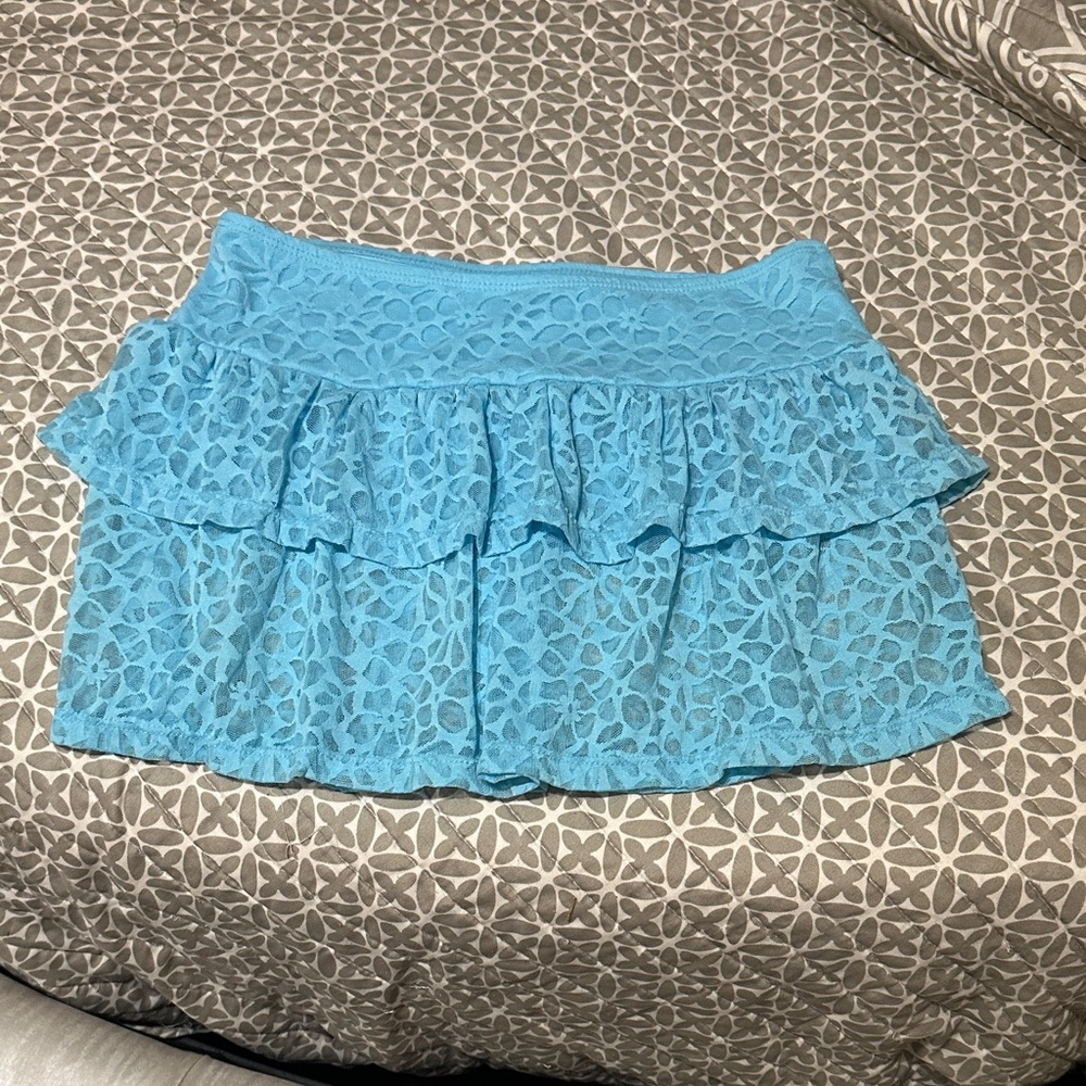Light Aqua Lace Ruffle Mini Skirt